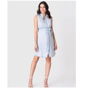 Seraphine Dorothy Sleeveless Chambray Maternity Dress with Sash Size 14  NWT